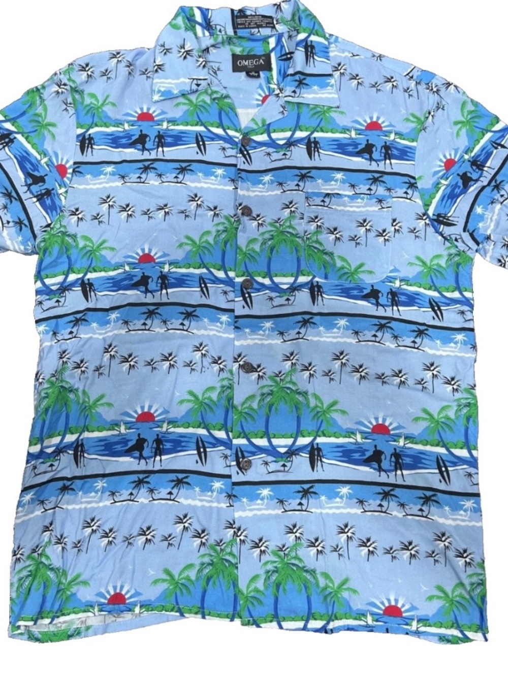 Men's Hawaiian Shirt Premium Quality Tropical Design Short Sleeve Blue -(MEDIUM)